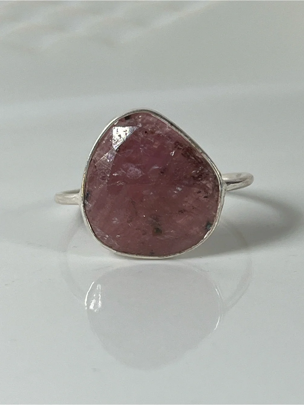 Solid Sterling Silver 925 Ruby Corundum Gemstone Flat Stacker Ring Size 11.5
